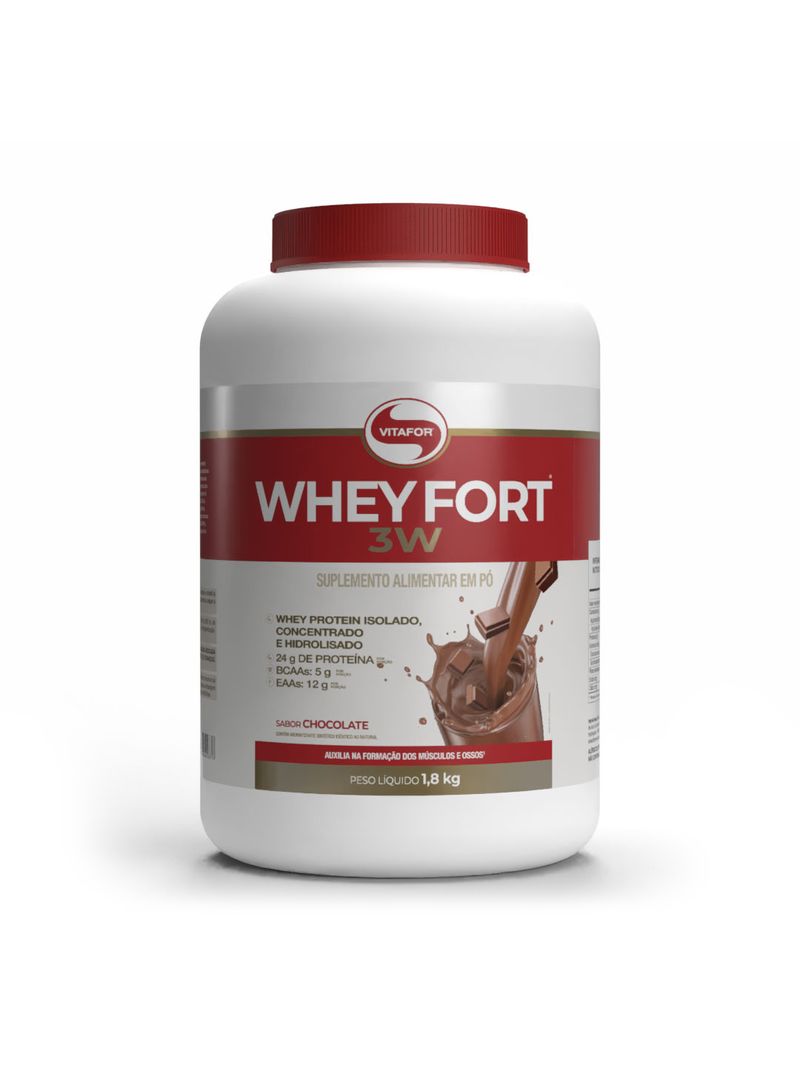 WHEY FORT® 3W: Whey Protein Isolado, Concentrado e Hidrolisado sabor Chocolate 1.800g