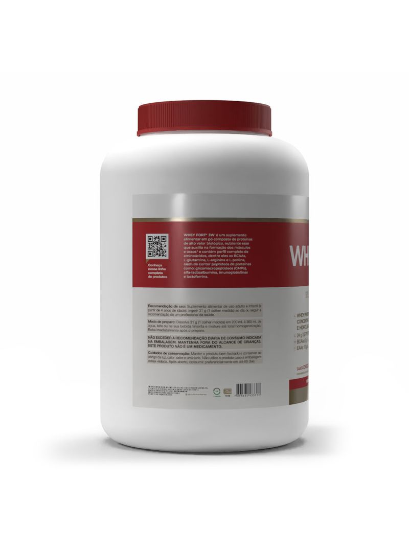 WHEY FORT® 3W: Whey Protein Isolado, Concentrado e Hidrolisado sabor Chocolate 1.800g - Imagem 3