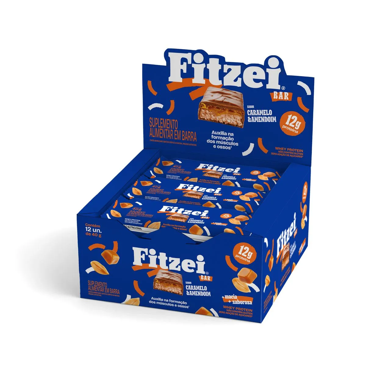 FITZEI® Bar: Display c/12 barras 40g - Caramelo e Amendoim